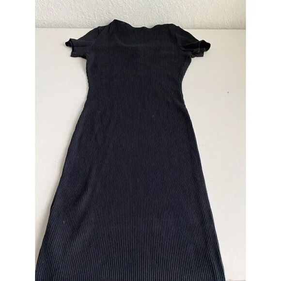 Coton:On Button Front Short Sleeve Ribbed Mini Dress In Black Size XS  Check Pic - Picture 7 of 7